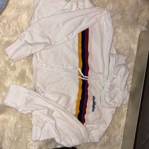 Hollister White Long Sleeve Tee with Multicolor Stripes